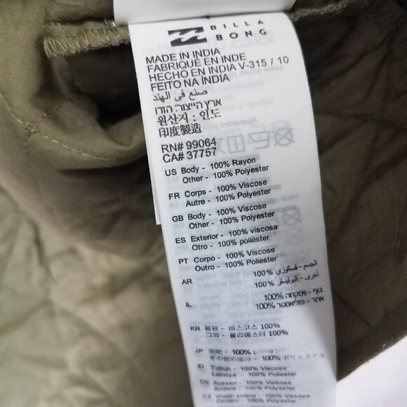 NEW Billabong Size L Piece Out quilted belted longline Jacket in Sage Green - Picture 9 of 13